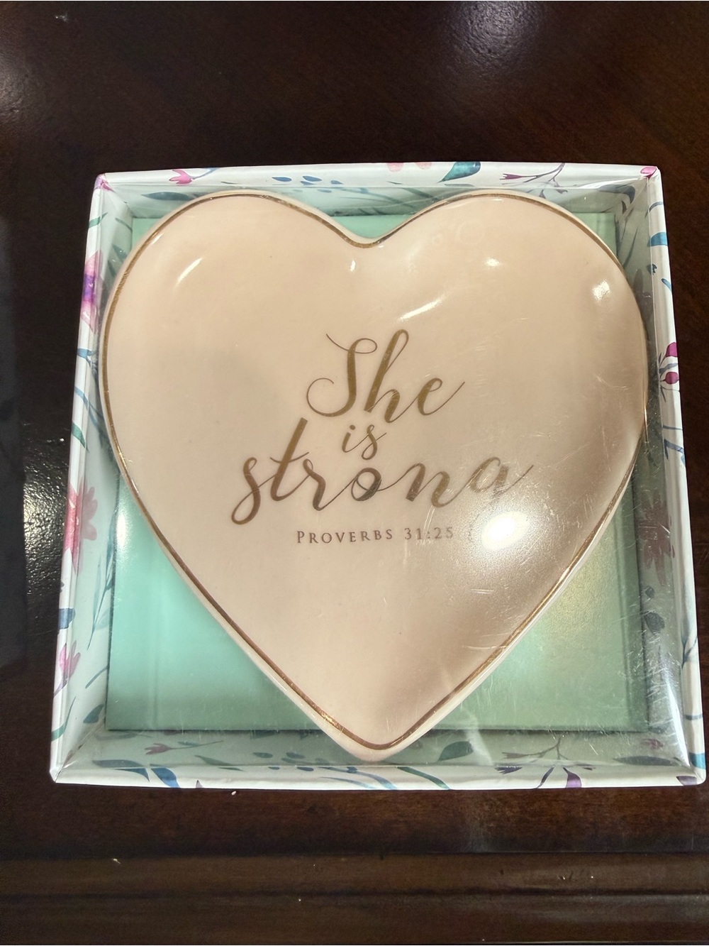 Heart Trinket Dish - She Is Strong - Pink Ceramic Home Accent